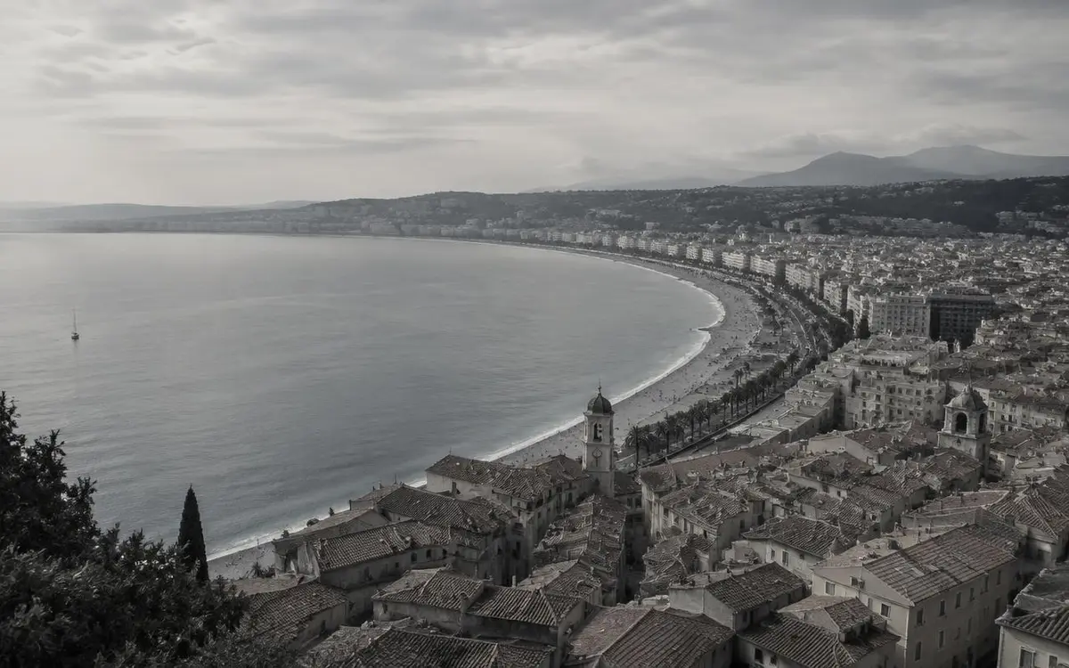 Baie des Anges and the rooftops of old Nice