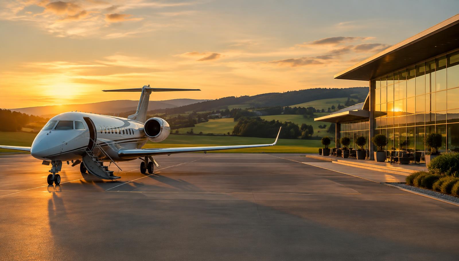 Private jet outside an FBO terminal