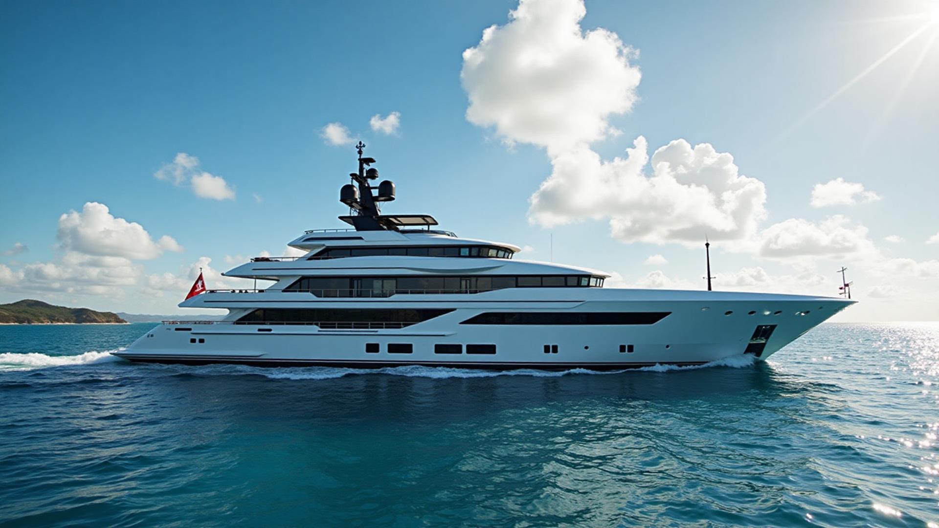 Luxury superyacht on open water at golden hour