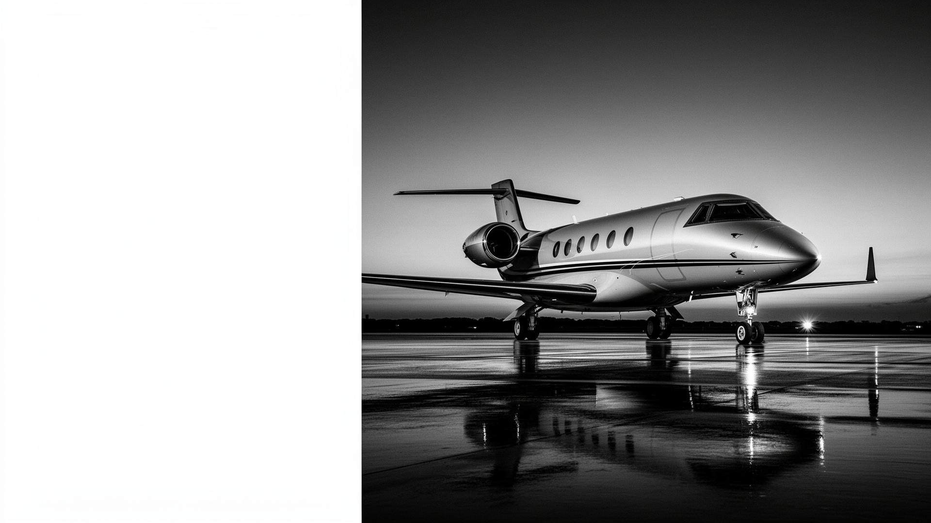 Private jet on the tarmac at dusk